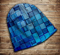 Шапка с 3D принтом-Голубые кубики Все размеры, все сезоны.