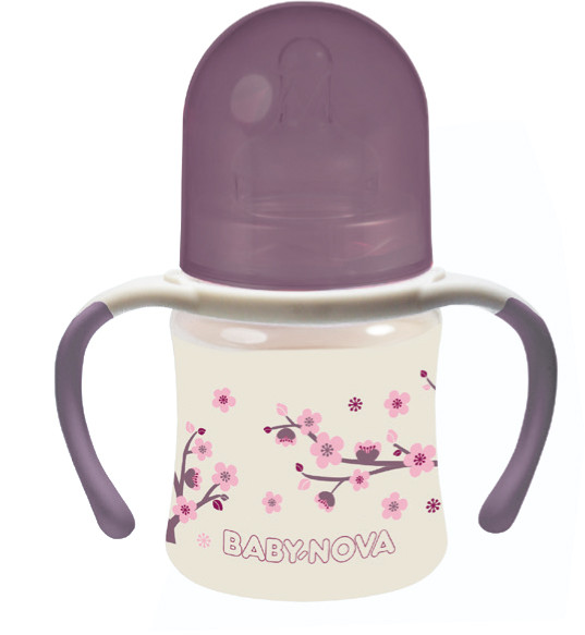 Пляшка пластикова з широким горлечком рожева "Декор" Baby-Nova, 150мл, фото 1