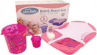 Детский набор для купания младенца с рисунком (5 единиц), розовый - Sevi Bebe,Турция