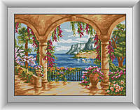 "Терраса у моря (квадратные, полная)" Dream Art. Набор для рисования камнями алмазная живопись (30734D)