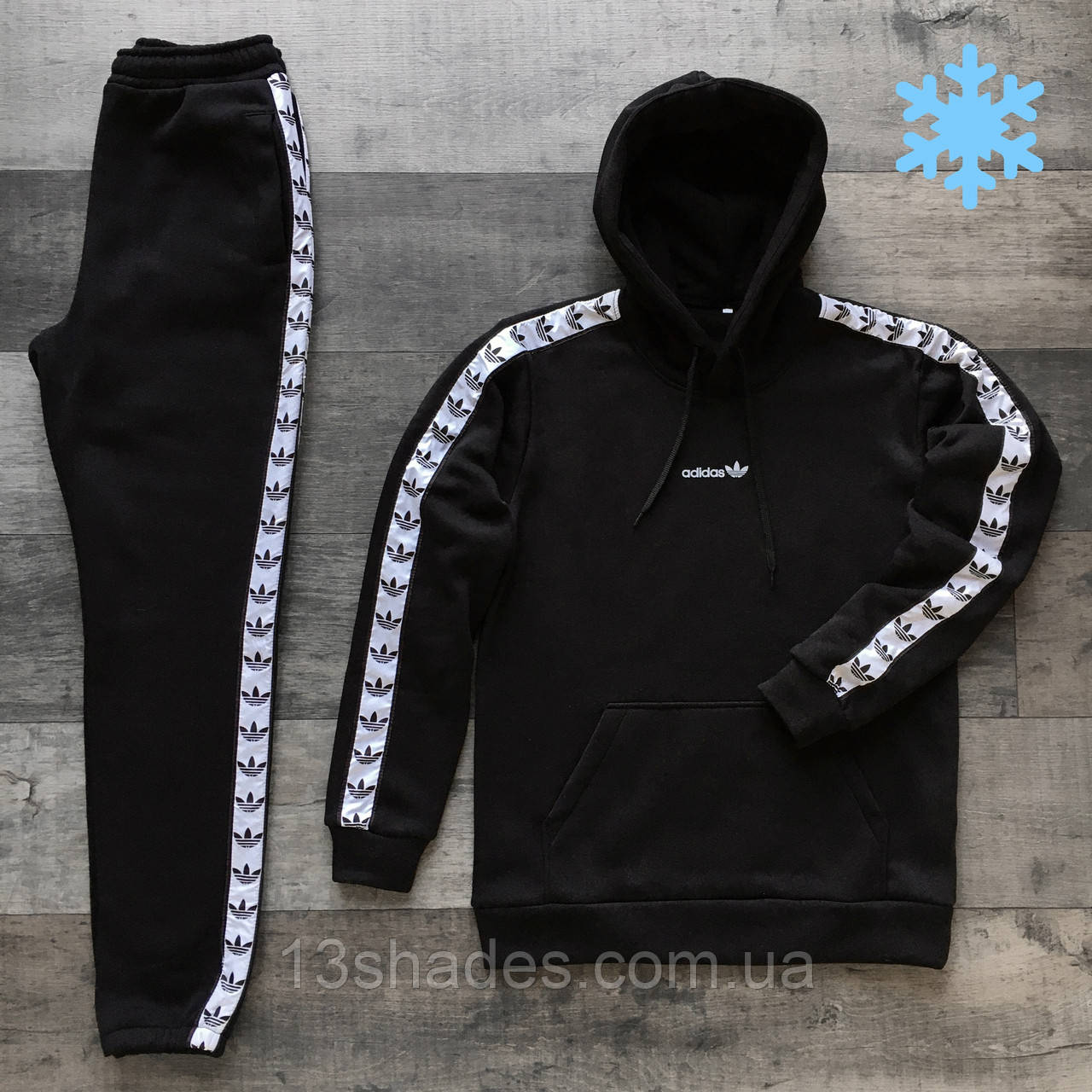 Спортивний костюм з капюшоном теплий зима Adidas Адідас Худі + штани чорний Київ, фото 1