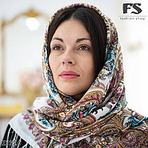 Павлопосадська біла хустка Вишукана, фото 4