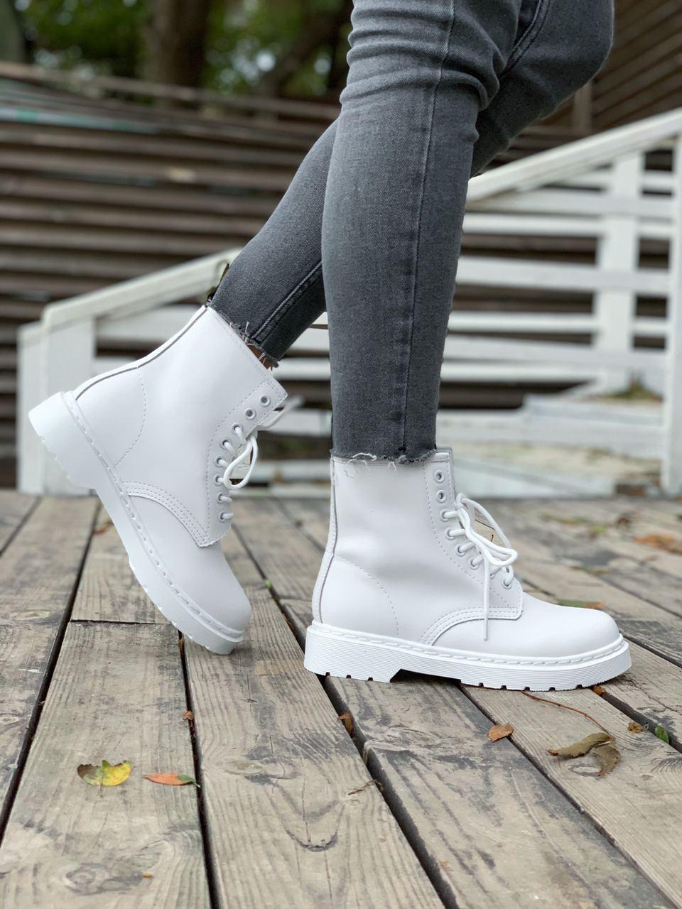 Боти жіночі Ін Мартінс 1460 білі. Черевики Dr.Martens 1460 White БЕЗ ХУТРА, фото 1