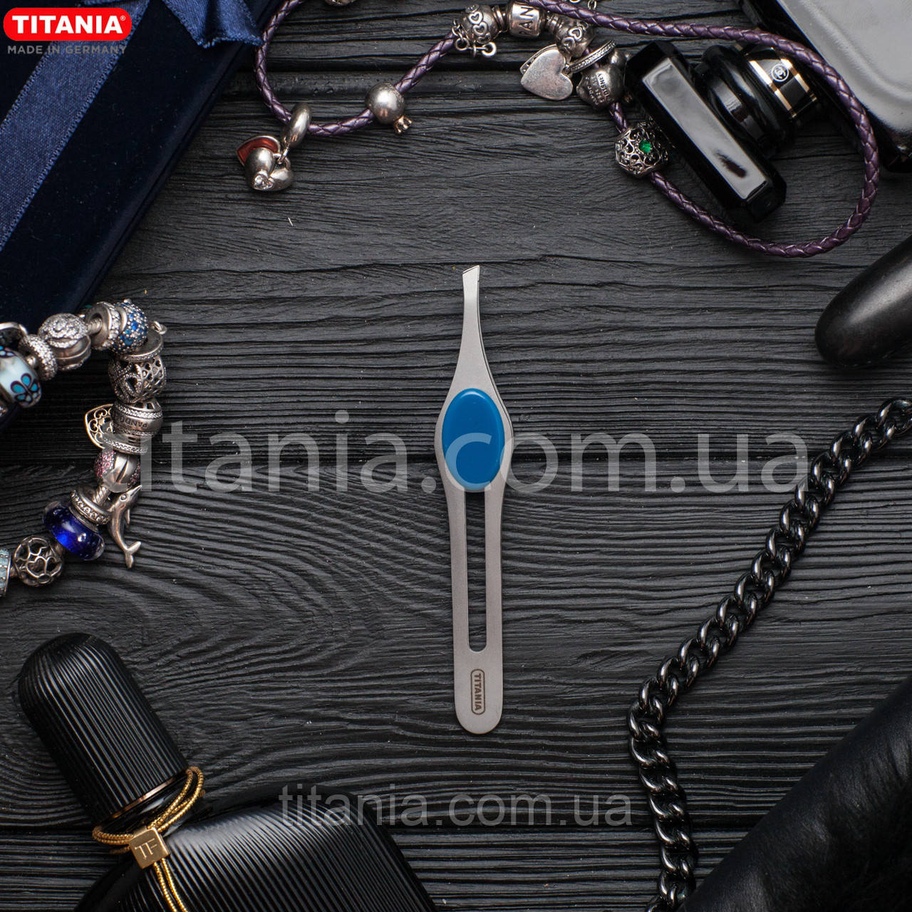 Пінцет косметичний скошений вузький з неіржавкої сталі INOX TITANIA art.1090/60 В