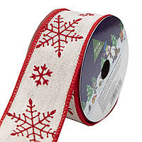 Декоративна стрічка в рулоні сніжинка, d=4 см, 3м, білий, поліестер (080792-2)