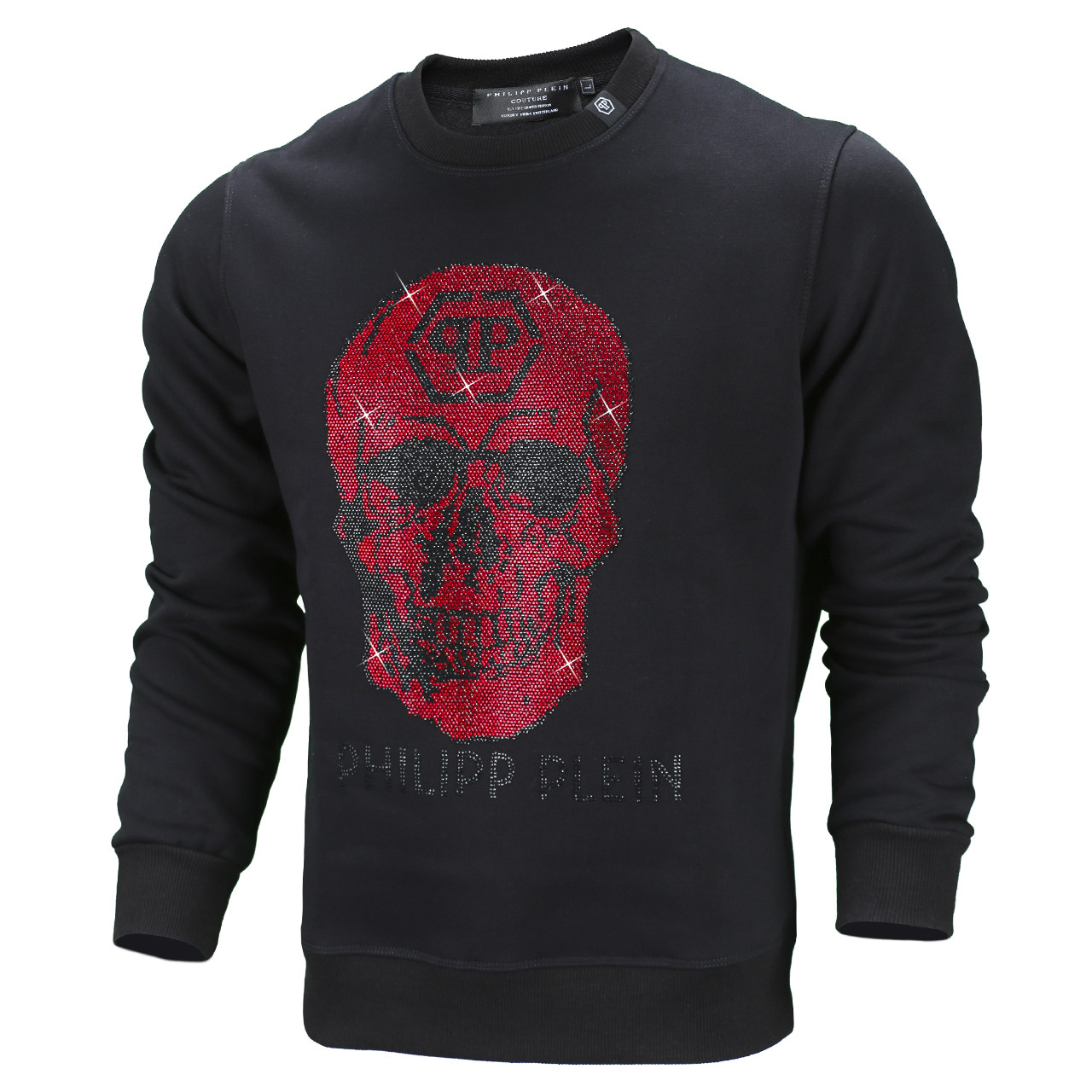 Світшот осінь-зима чоловічий чорний з черв PHILIPP PLEIN зі стразами #55 BLK/RED S(Р) 21-506-003