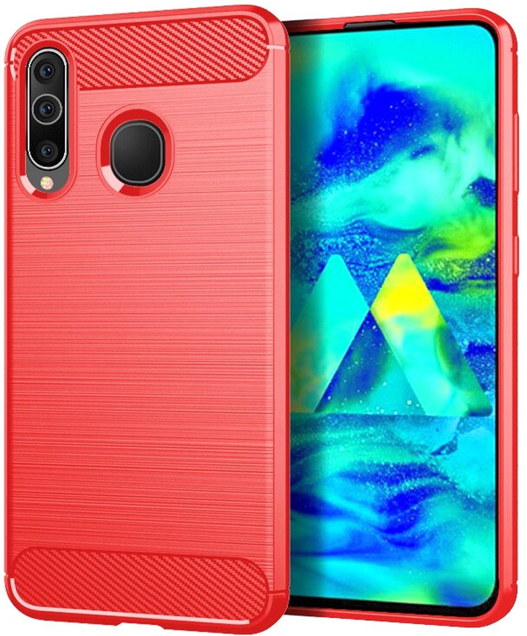 Чохол накладка для Samsung Galaxy A20S A207 - TPU Carbon Fiber Case Червоний
