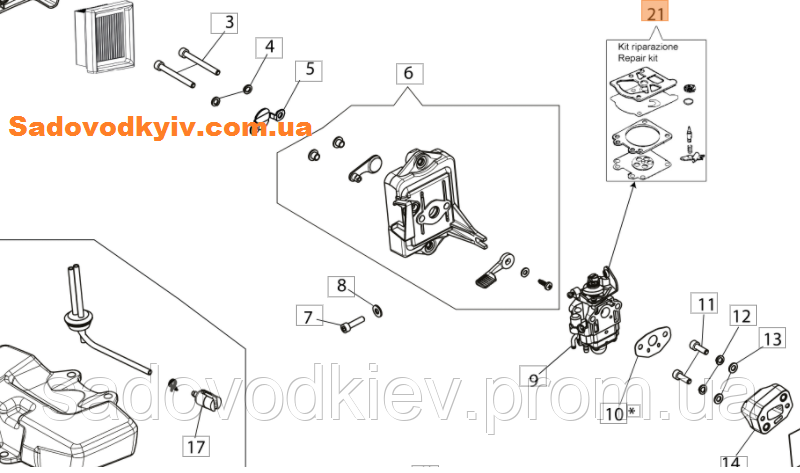Ремкомплект карбюратора для мотокоси Oleo-Mac BCH 25 T (2318025R), фото 1