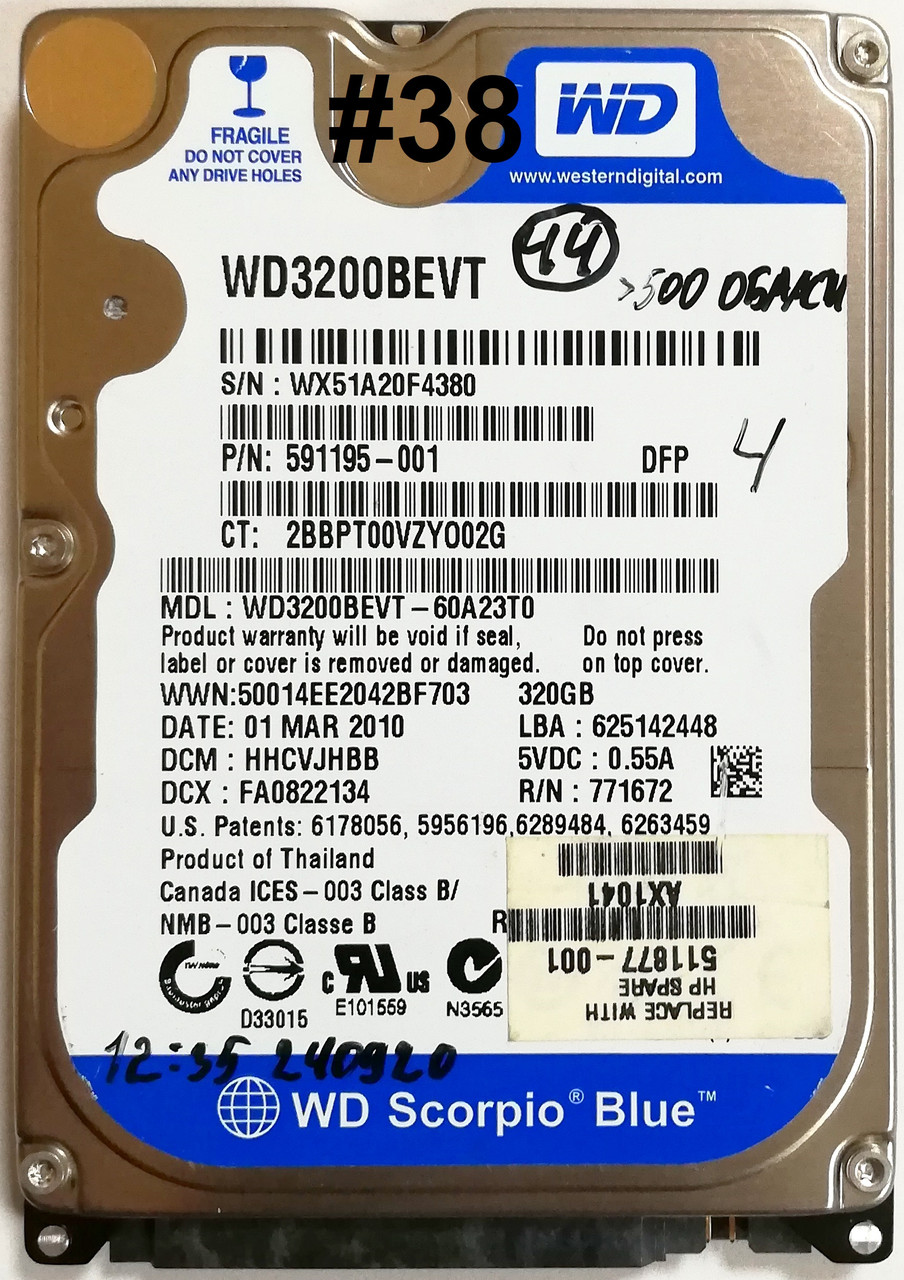 Жесткий диск для ноутбука Western Digital Scorpio 320GB 8MB 5400rpm (WD3200BEVT) SATAII Б/У #38 Под сервис