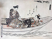 Постер японский свиток по мотивам Укиё-э Сюбун Тэнсё Сэссю Сансуй Тёкан дизайнерский рельефный 90 см х 70 см
