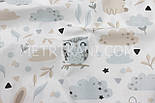 Лоскуток. Тканина бавовняна "Сови та зайчики" сіро-бежеві на білому тлі 76*160 см, фото 3