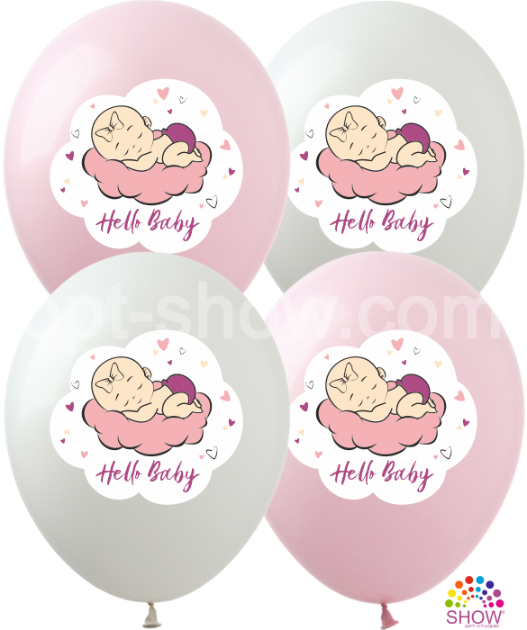 Повітряні кулі "Hello, Baby (Дівчинка троянд.,біл.,прозор.) 12"(30 см) пастель В упак: 100шт ТМ Арт «SHOW»