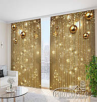 Новогодние Фото Шторы "Золотые шары" 2,7м*2,9м (2 полотна по 1,45м), тесьма