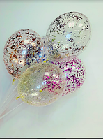 Воздушный шар с гелием и конфетти (Мишура) 12" (30 см.) (поштучно) на Оболони (Выбор цвета)
