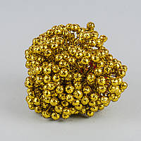 Ягоди калини в глиттере для декору, золото, 200 шт./10 гілочок