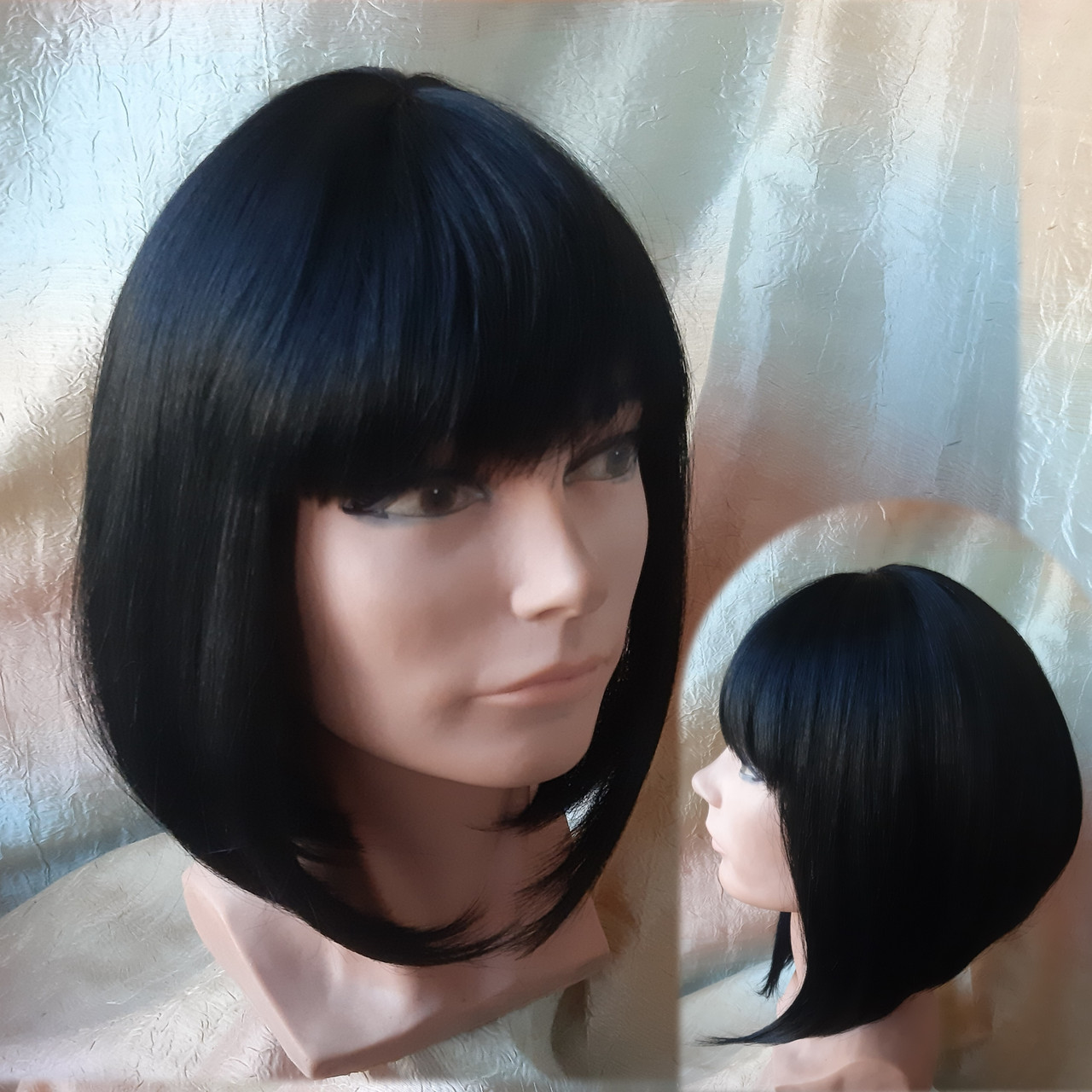 Перука каре подовжене термоволосся чорне 2140t-1, фото 1