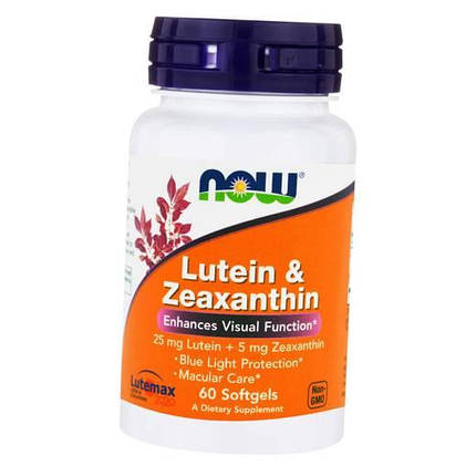 Харчова добавка NOW Foods Lutein & Zeaxanthin 60 Softgels, фото 1