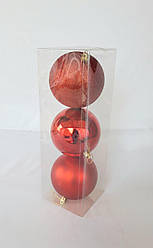 Ялинкові кулі 3 штуки в пакованні 10 см діаметр червоного кольору