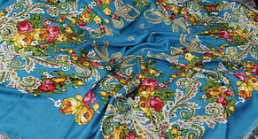 Хустка Катерина в народному стилі 145*145 см блакитний, фото 3