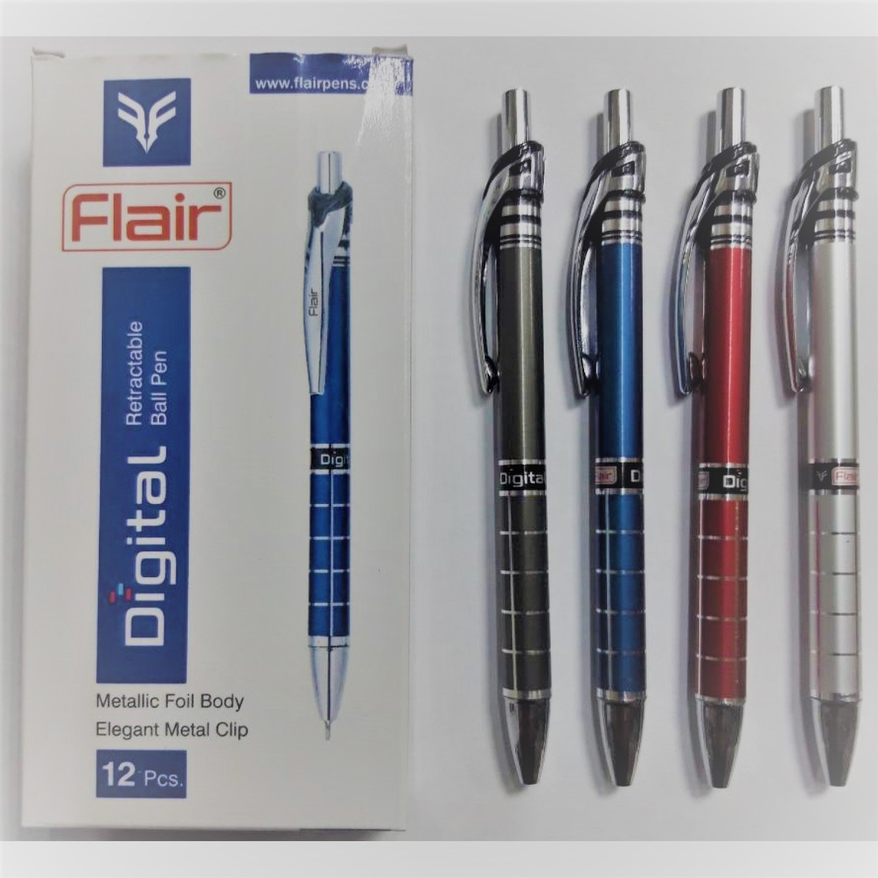 Ручка кулькова автомат "Flair 1314" Digital "синя, 4кв корпусу/12уп, метал. кліп, 0,7 мм