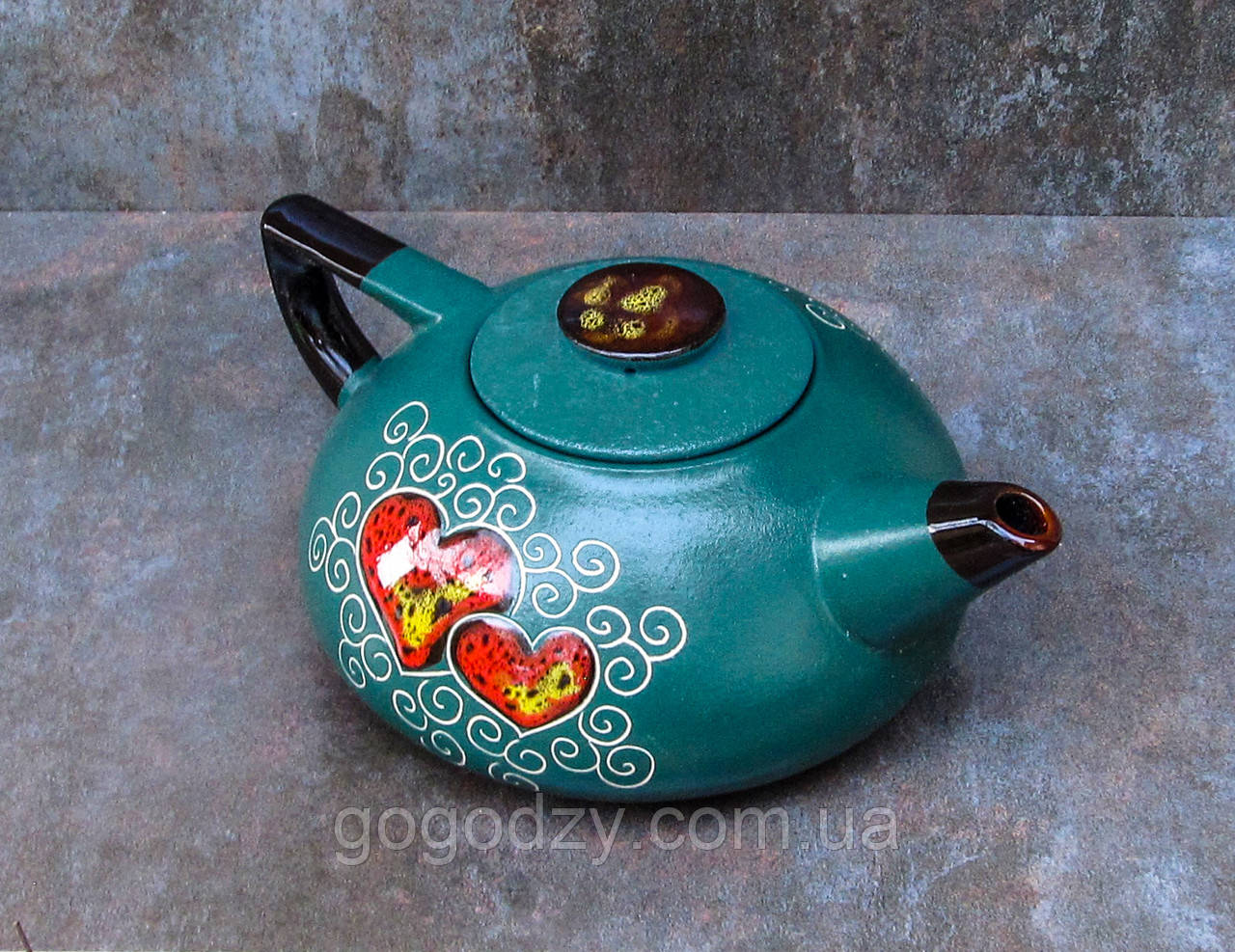 Чайник великий , декор Серце зелений - фото 1 - id-p465550563