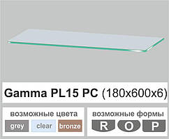 Полиця скло настінна навісна універсальна прямокутна Commus PL15 PC (180х600х6мм)