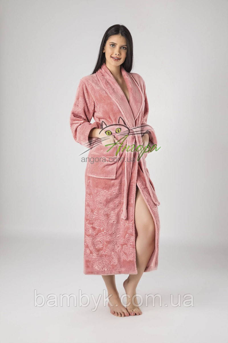 Бамбуковий халат Nusa жіночий на запах NS-8650 пудра