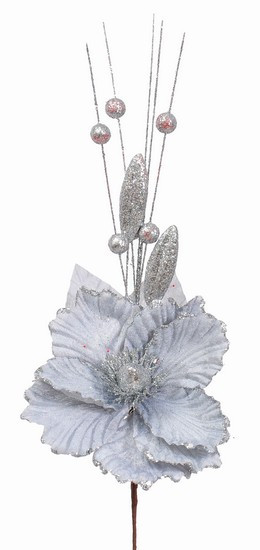 Прикраса декоративна Квітка, 40 см, текстиль, колір сріблястий