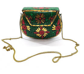 Сумочка бронзова з коралами і бірюзою зелена(16х12х5,5 см)