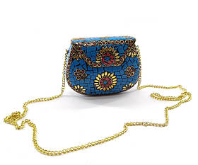 Сумочка бронзова з коралами і бірюзою синя (13.5х10х5 см)