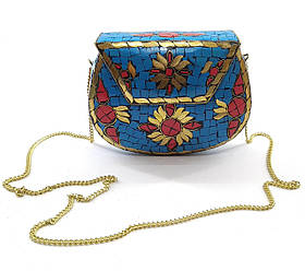 Сумочка бронзова з коралами і бірюзою синя (16х12х5,5 см)