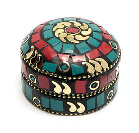 Металева скринька з коралами і бірюзою (d-4.5 см h-2 см)