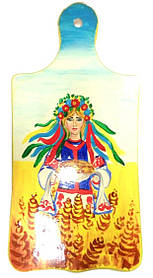 Дошка обробна "Україна з короваєм" бук, розписано вручну (36,5х17х1,5 см)