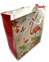 Пакет подарочный картонный "Фламинго и Единороги" (26х32х10 см см)
