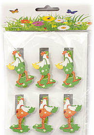 Украшалочки "Півник" прищіпка дерево(н-р 6 шт) ЦІНА ЗА НАБІР