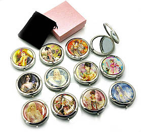 Дзеркальце косметичне "Гейша" хром (d-7 см) (в коробці + чохол)