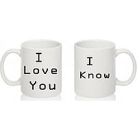 Парные белые чашки (кружки) с принтом "I love you. I know"
