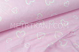 Тканина бавовняна "Валентинки" білі серця на рожевому тлі No1765