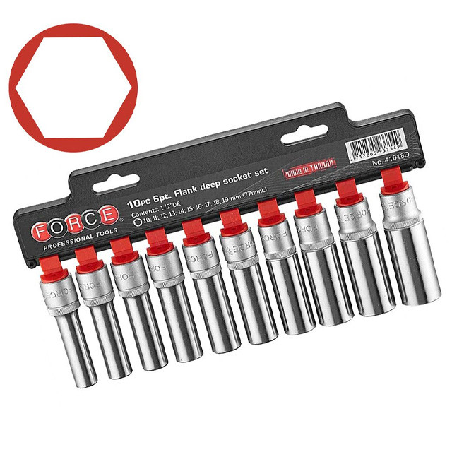 Набір головок 1/2" 6-гр.глибоких 10 пр. (10-19 мм) 41018D F