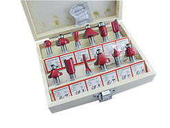 Набір фрез 12шт по дереву , хвостовик 8 мм в футлярі