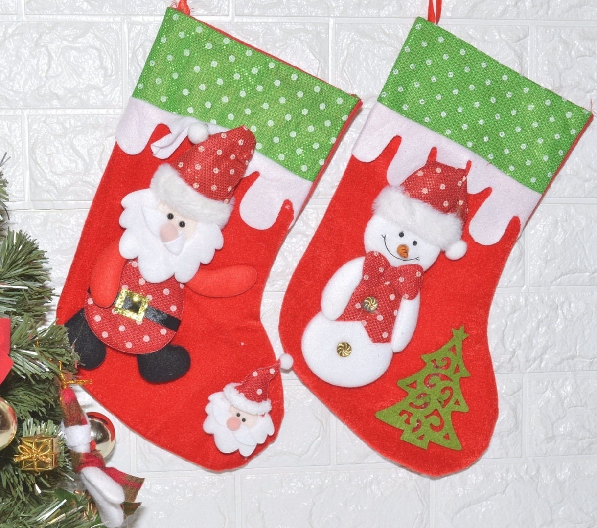 Новорічний носок-шапоріжок для подарунків великий, фото 1