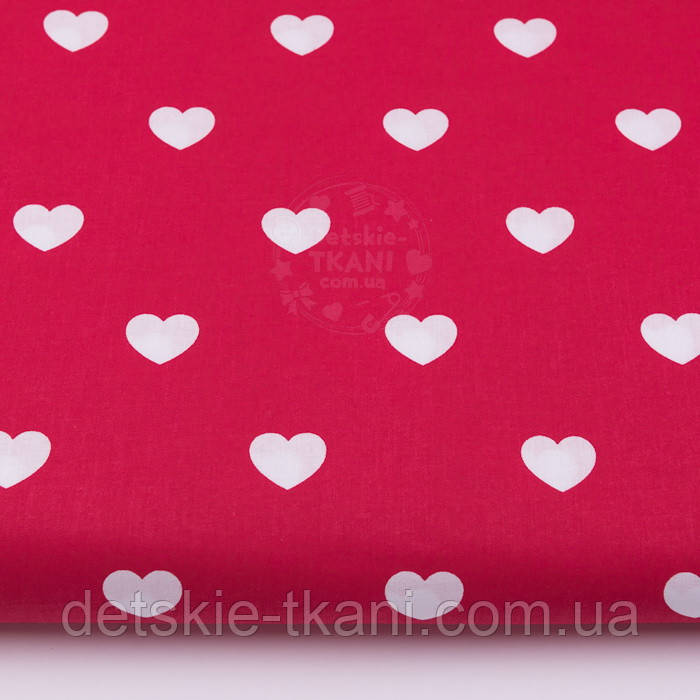 Бязь із білими сердечками 3 см на червоному тлі №400, фото 1