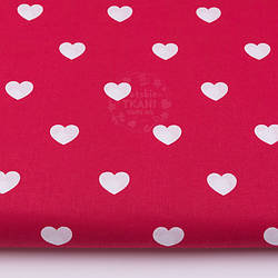 Бязь з білими сердечками 3 см на червоному фоні №400