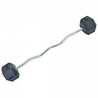 Штанга фиксированная изогнутая обрезиненная Rubber Hexagon Barbell 40кг TA-6231-40 (гриф l-95см)