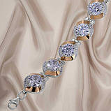 Красивий жіночий браслет зі срібла 925 проби з золотими вставками 375 проби і білими фіанітами, фото 4