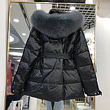 Куртка жіноча стьобана на пуху з натуральним хутром чорна, розмір S, М, фото 2