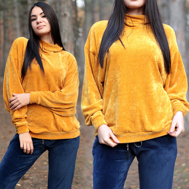 Женский вязанный свободный свитшот под горло с рукавами летучая мышь 