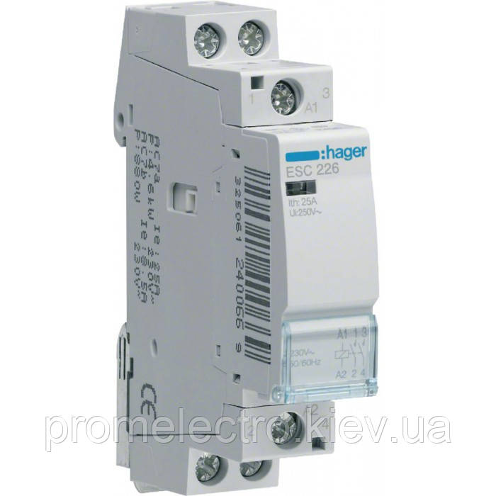 Контактор модульний стандарт 25 А з котушкою на 230 В АС 2Н.З. HAGER ESC226