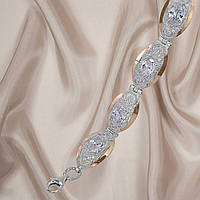 Красивий жіночий срібний браслет з золотими пластинами і білими фіанітами "Соня"