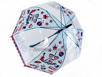 Молодёжно-подростковый зонт колокол трость с прозрачным куполом на 8 спиц рисунок-прозрачный